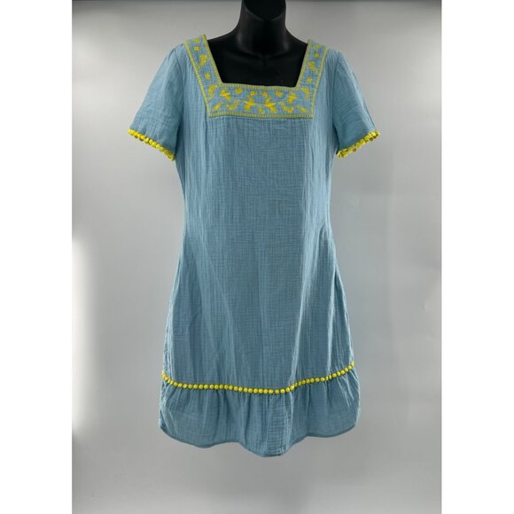 Boden Dresses & Skirts - Boden Women's Bernadette Embroidered Blue Cotton Tunic Dress Yellow Trim Size 6